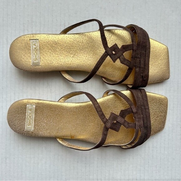 Shoola Layla Brown Leather Slide Sandals Metallic Gold Footbed Size EU 39 US 8 - Picture 5 of 12